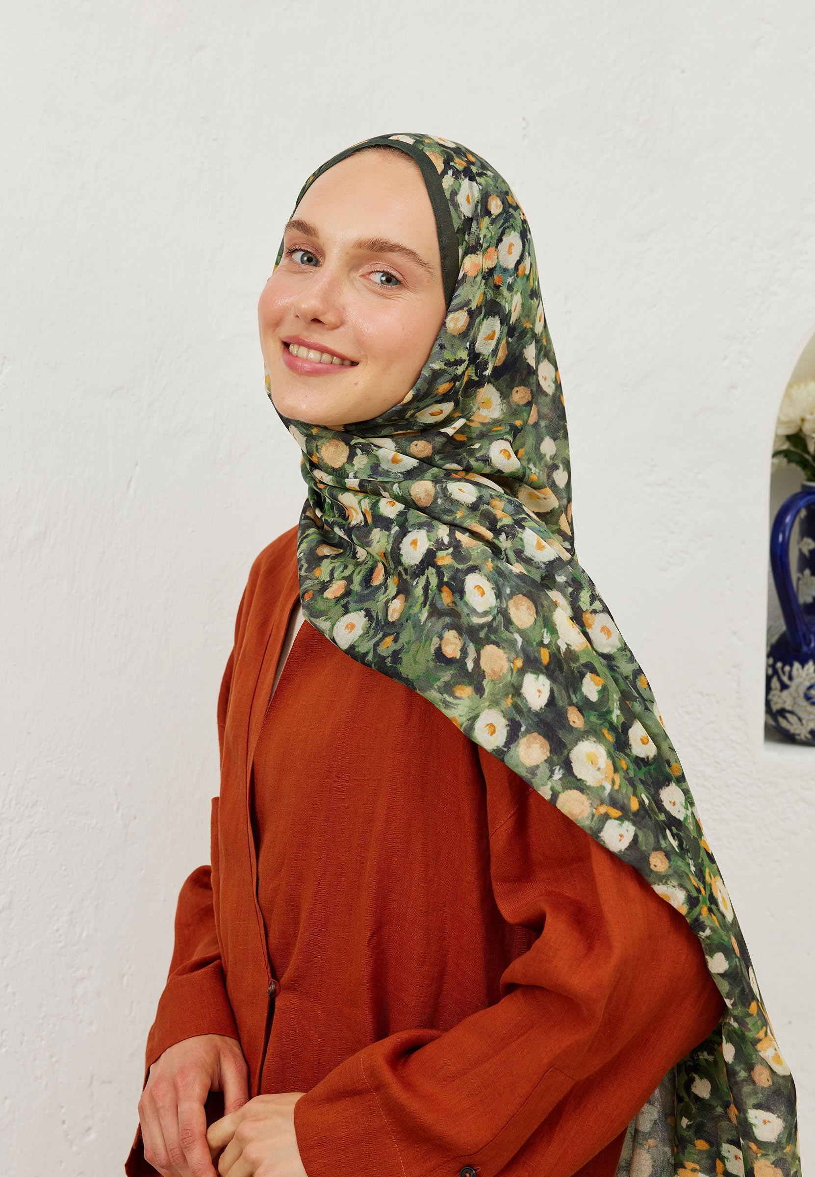 Koyu Yeşil Agnes Desen Rami Şal