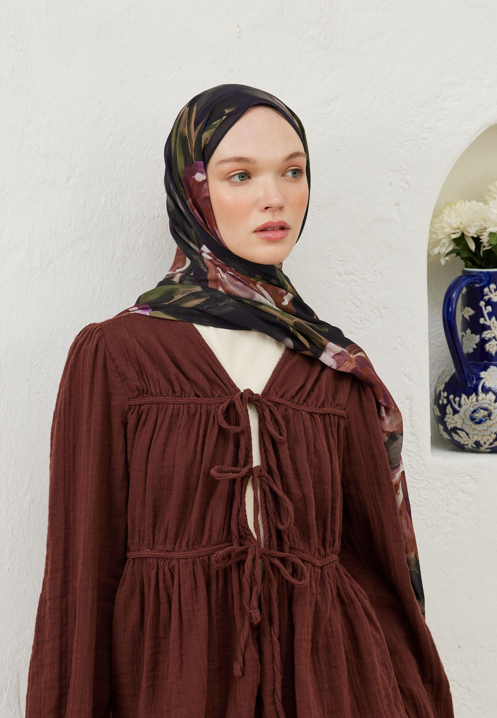 Gülkurusu Summer Rose Desen Rami Şal