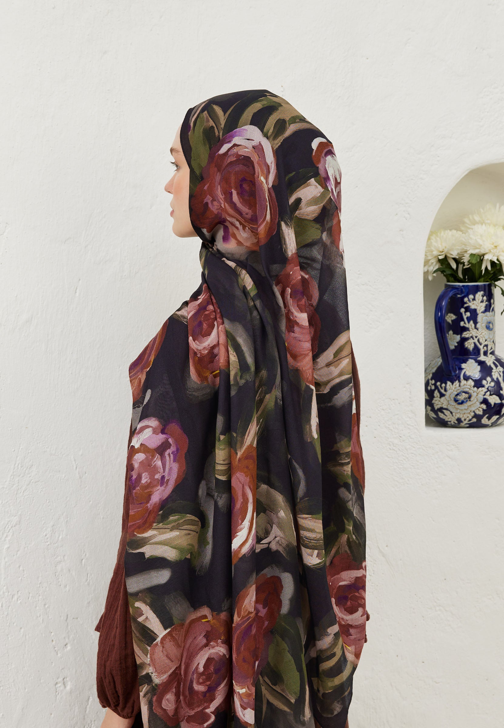 Gülkurusu Summer Rose Desen Rami Şal
