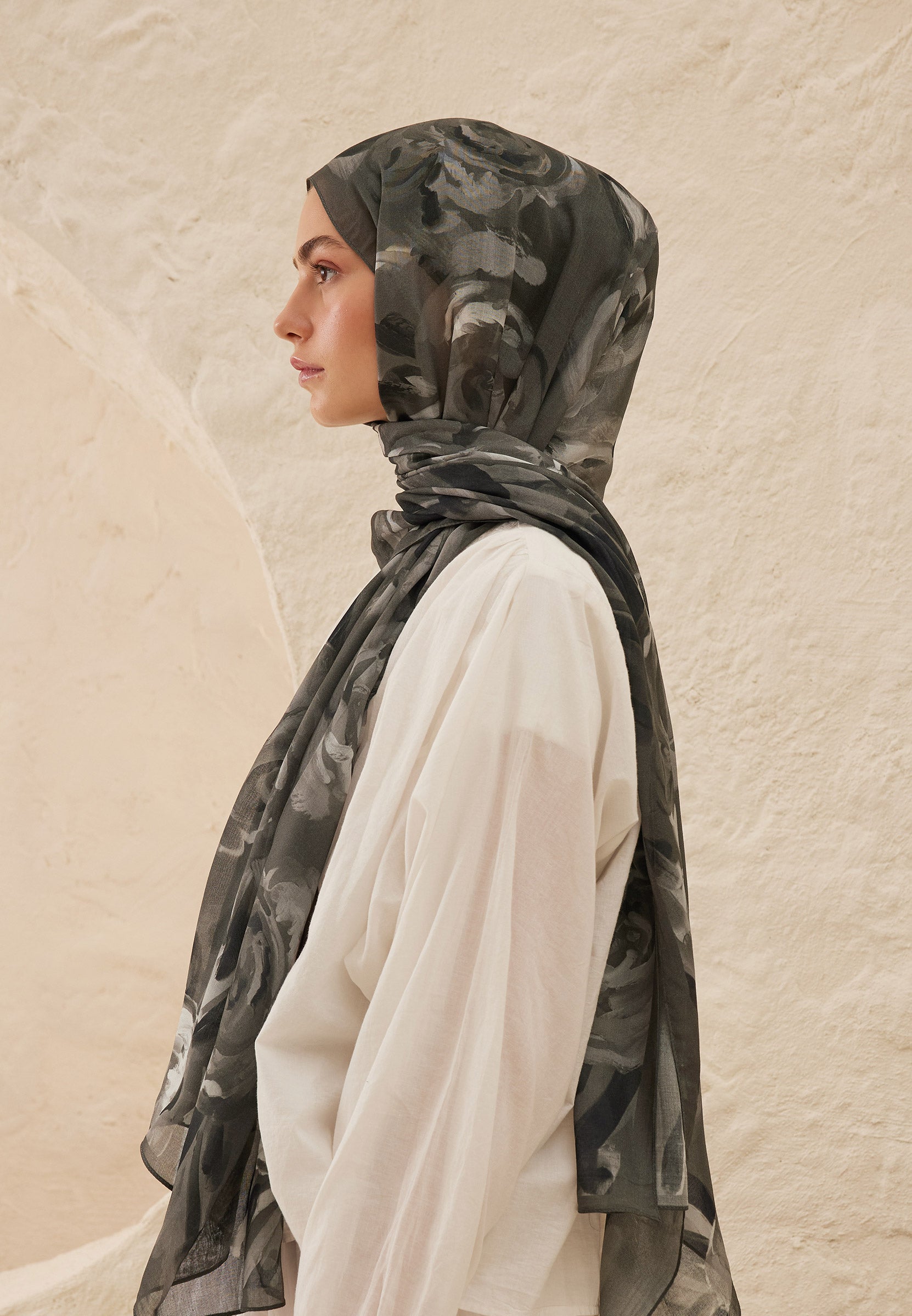 Gümüş Summer Rose Desen Rami Şal