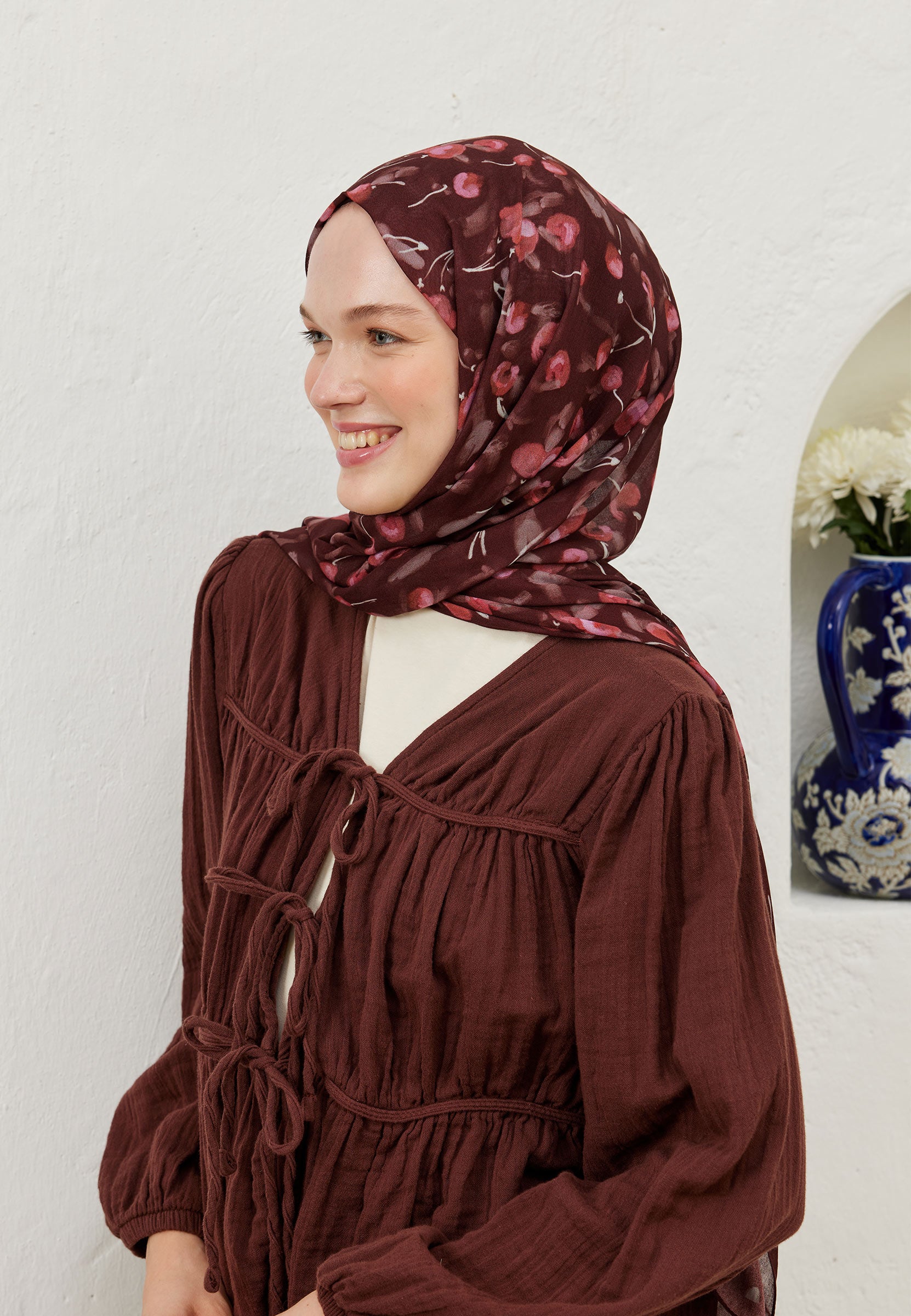Bordo Cherry Desen Rami Şal