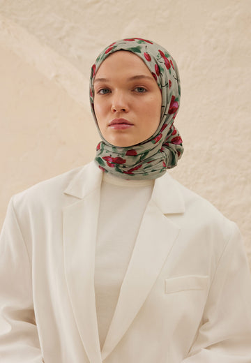 Soft Yeşil Cherry Desen Rami Şal