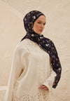 Lacivert Soft Flowers  Desen Rami Şal