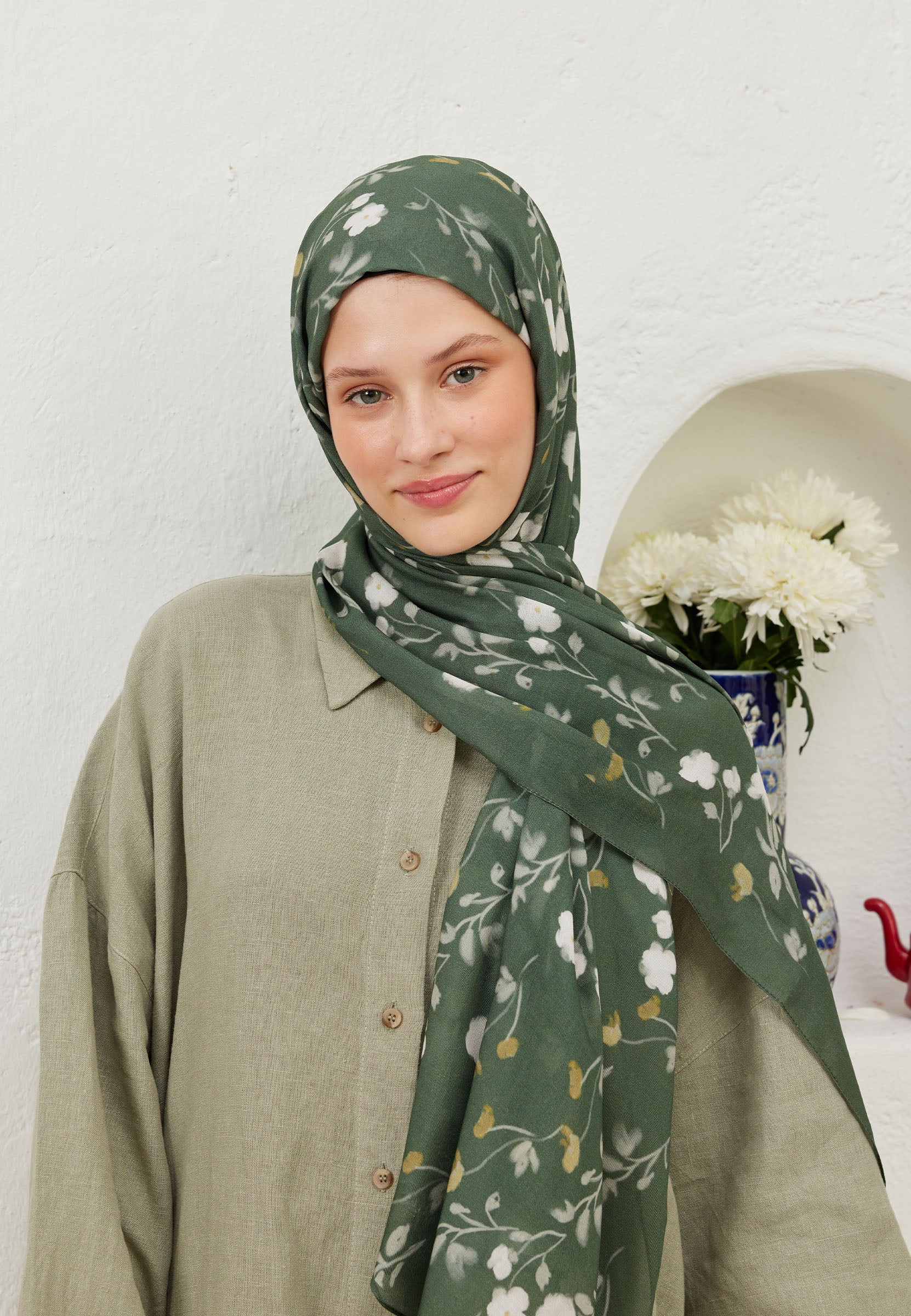 Yaprak Soft Flowers  Desen Rami Şal