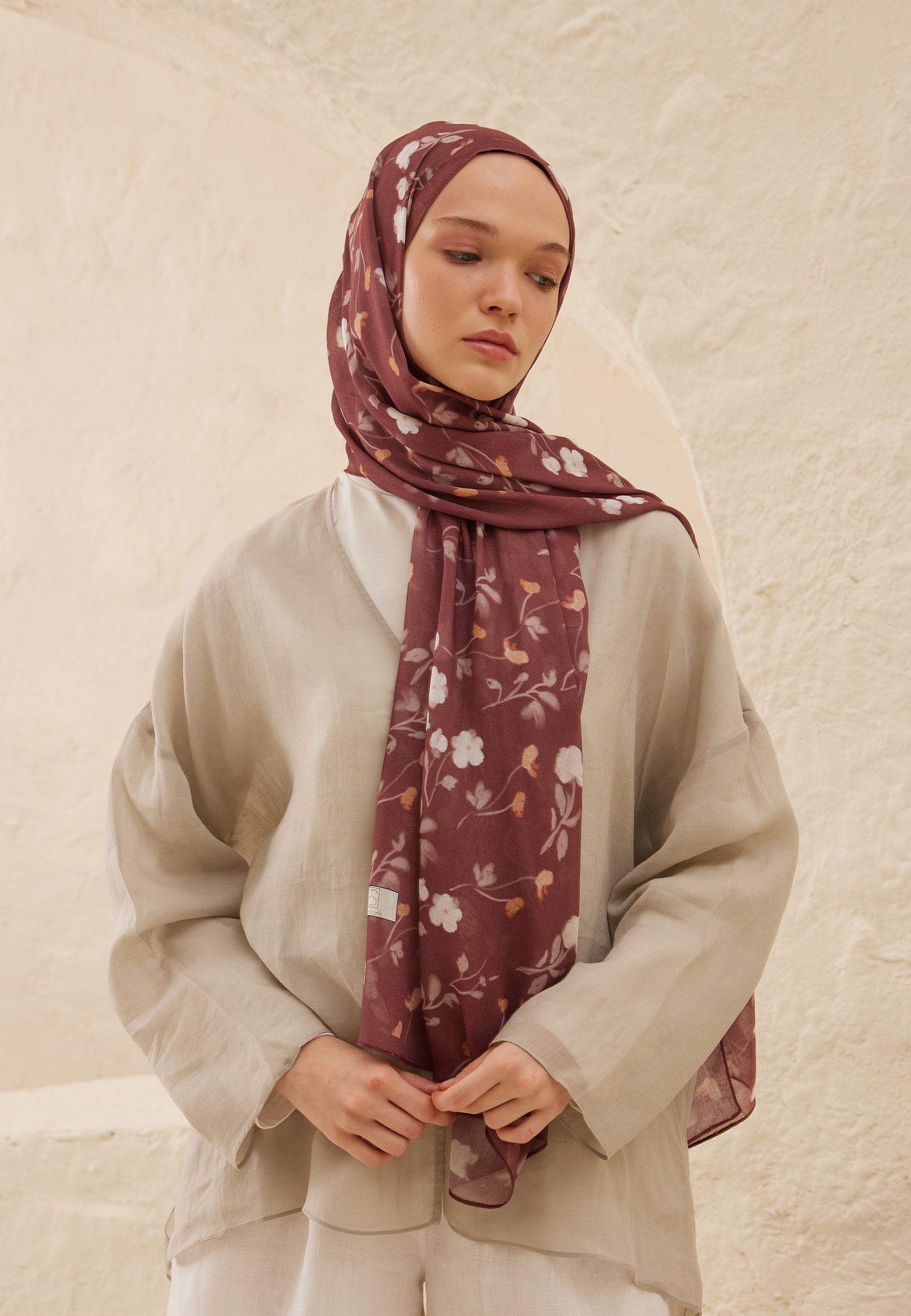 Ağaç Kabuğu Soft Flowers  Desen Rami Şal