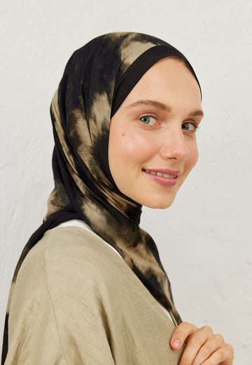 Siyah Batik Desen Rami Şal