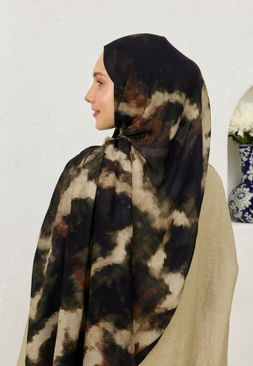 Siyah Batik Desen Rami Şal