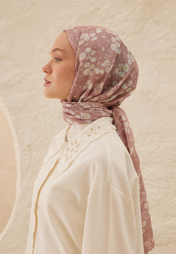 Gülkurusu Papatya Desen Rami Şal