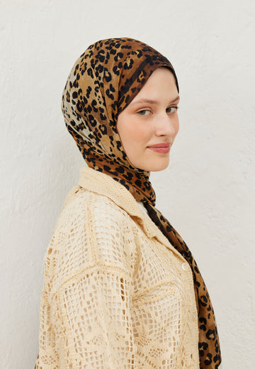 Camel Leopar Desen Rami Şal