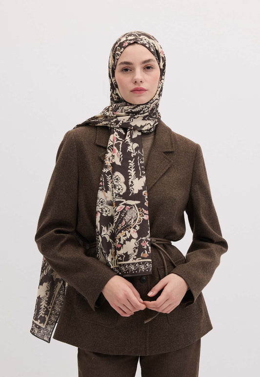 Antrasit Floral Paısley Desen Şal