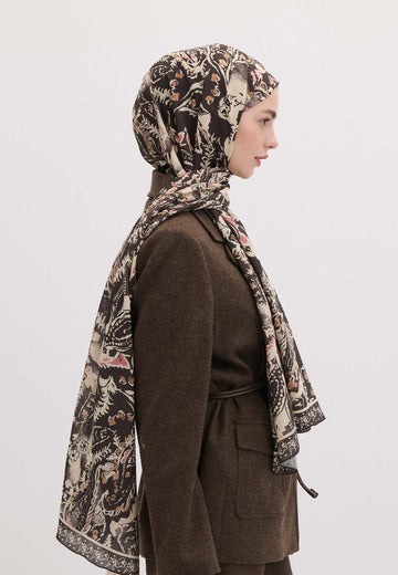 Antrasit Floral Paısley Desen Şal