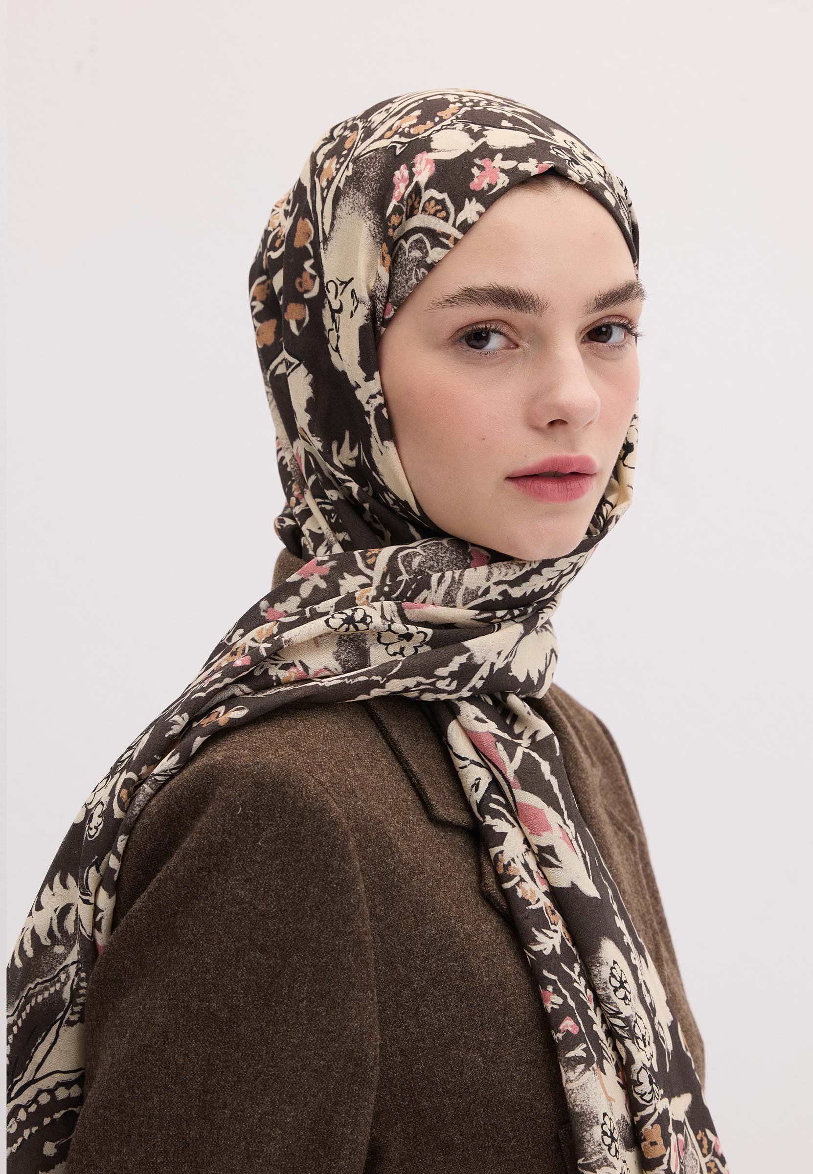 Antrasit Floral Paısley Desen Şal