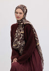 Koyu Mürdüm Floral Paısley Desen Şal