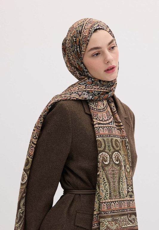 Kahve Nordıc Paısley Desen Şal