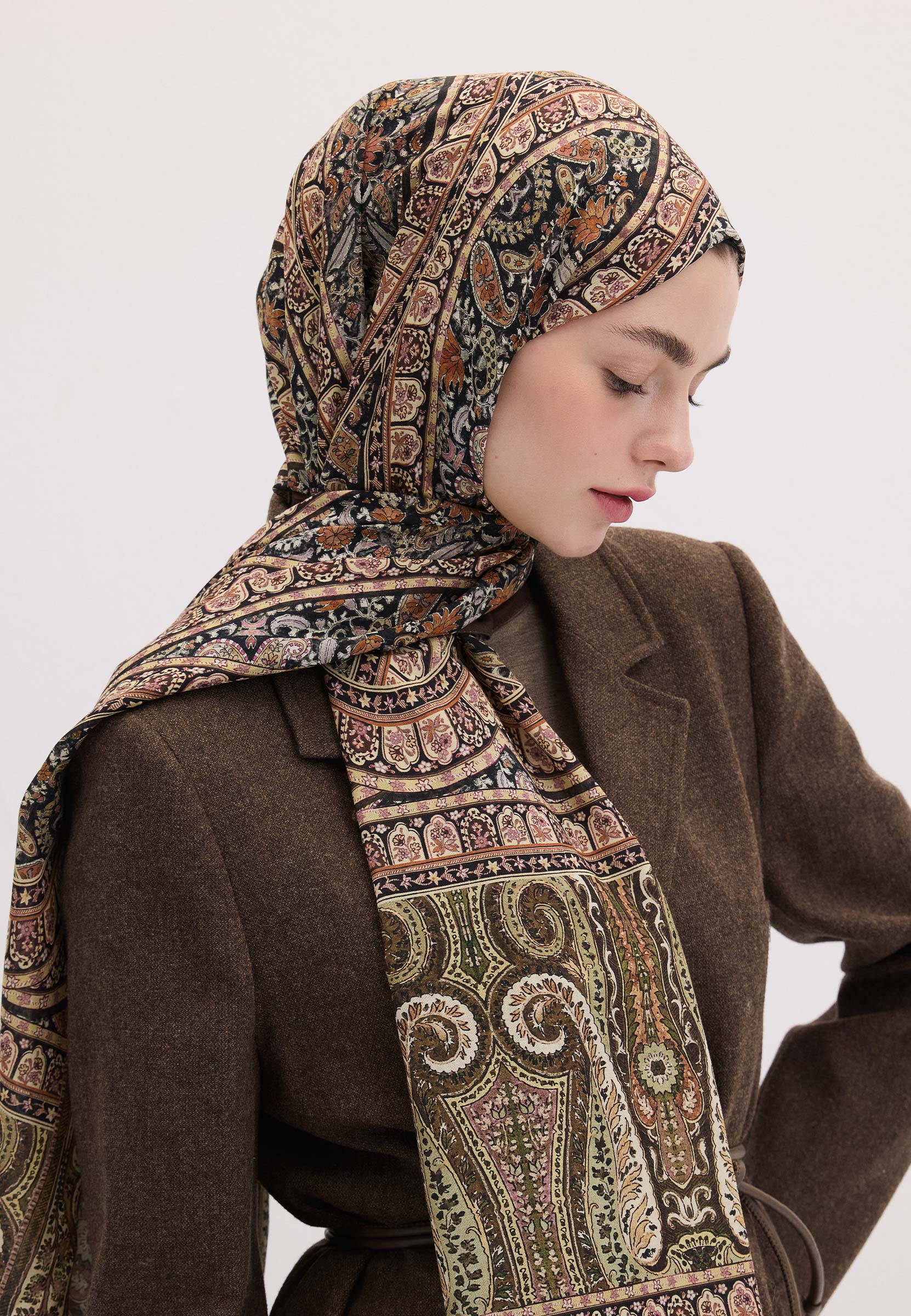 Kahve Nordıc Paısley Desen Şal