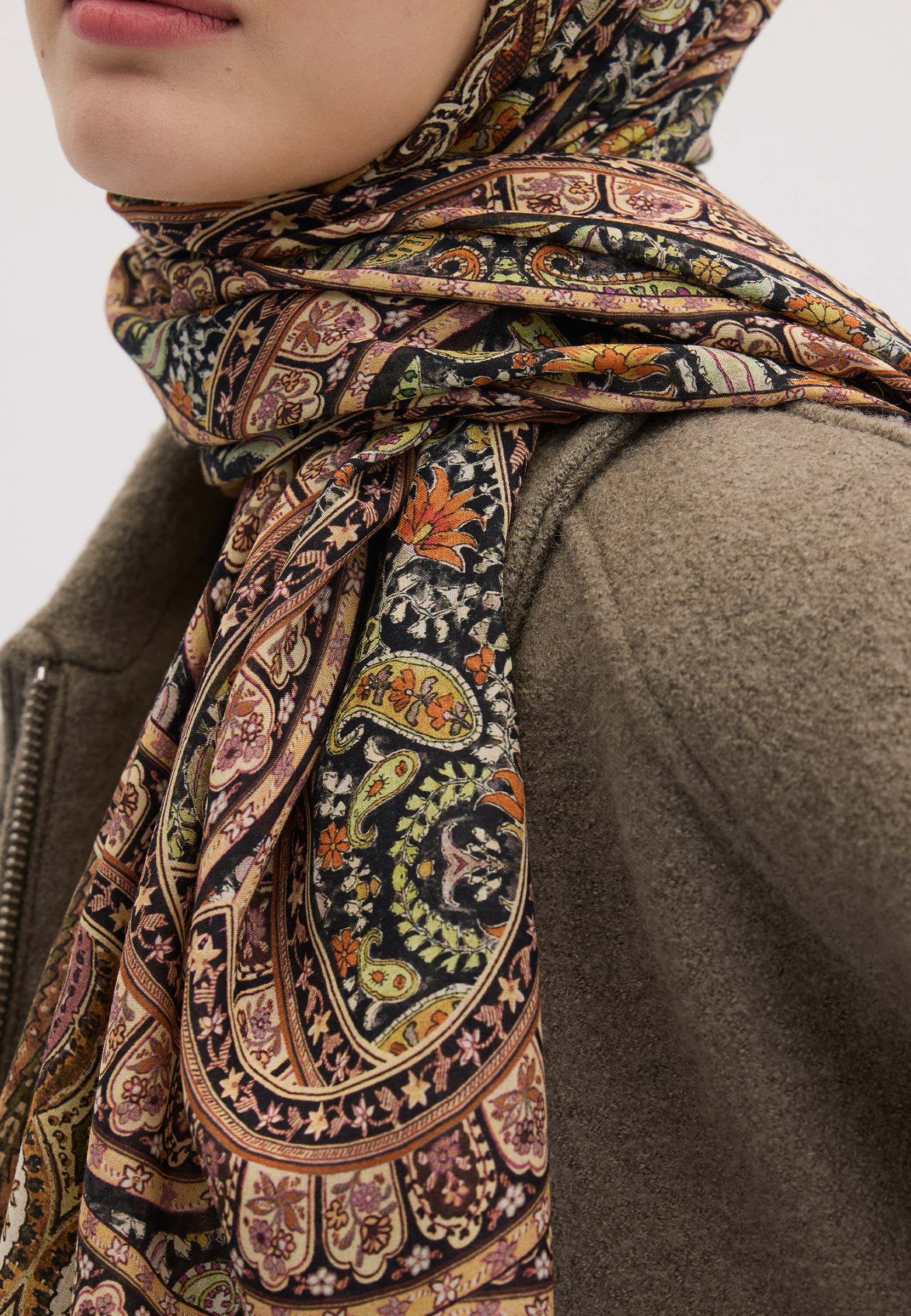 Camel Nordıc Paısley Desen Şal