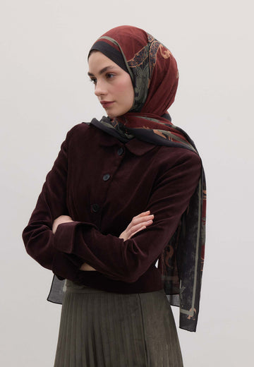 Bordo Sıenna Desen Şal