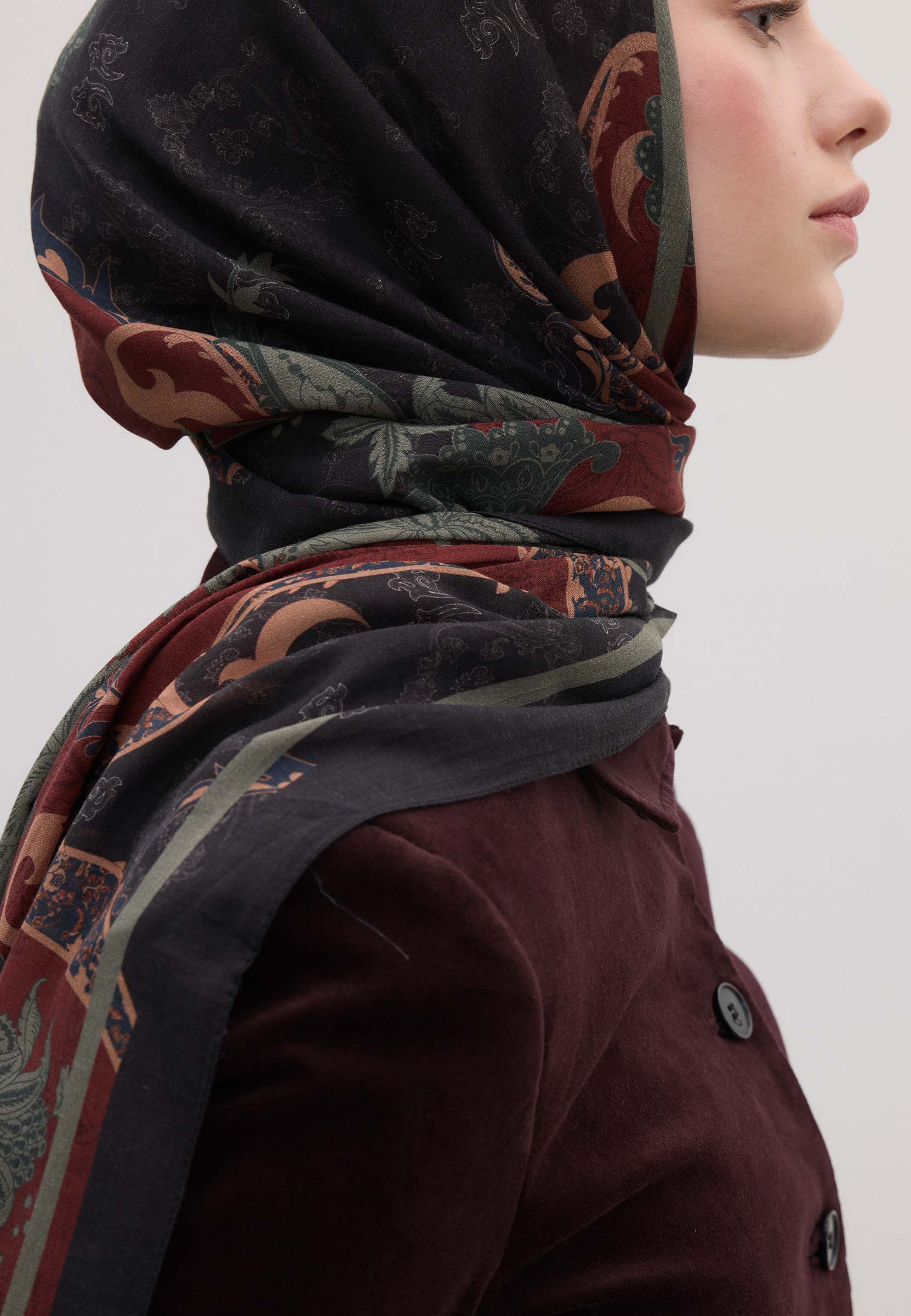 Bordo Sıenna Desen Şal
