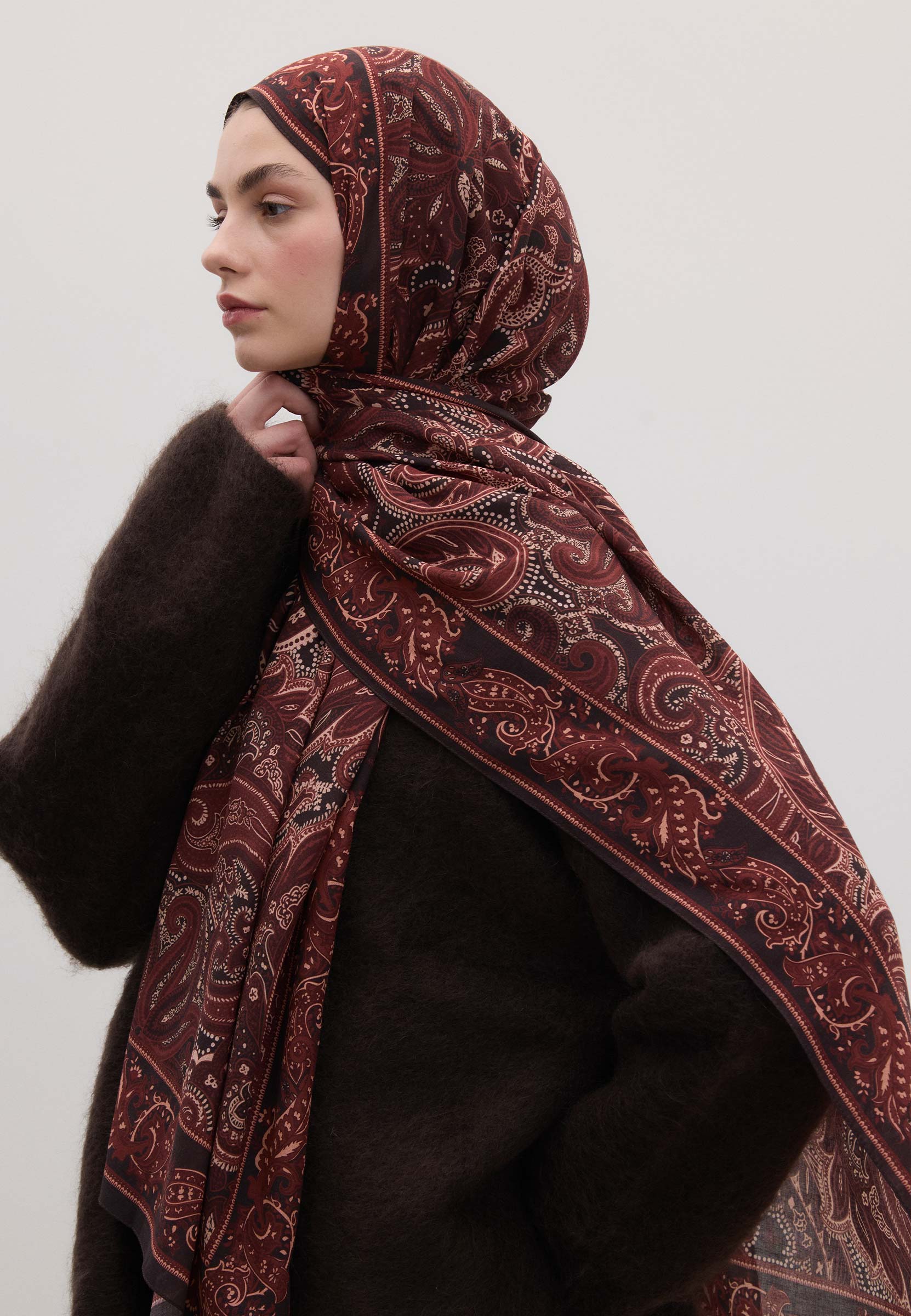 Bordo Dark Vıntage Desen Şal