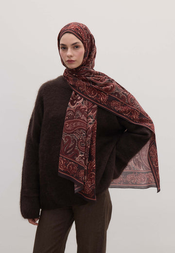 Bordo Dark Vıntage Desen Şal