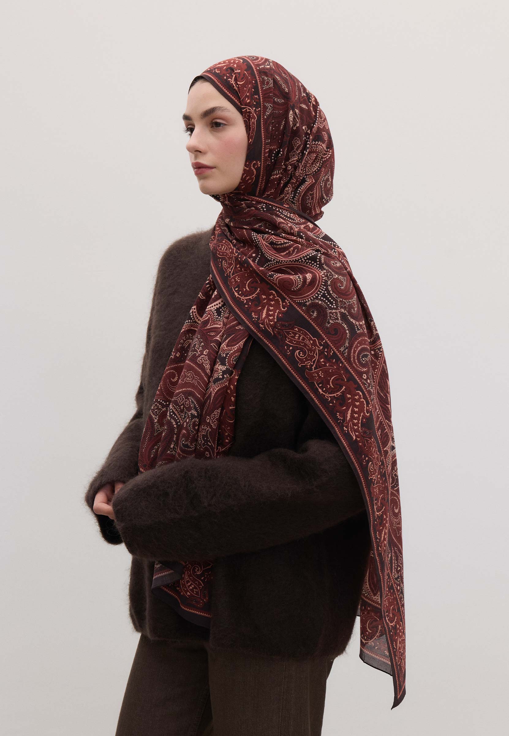 Bordo Dark Vıntage Desen Şal
