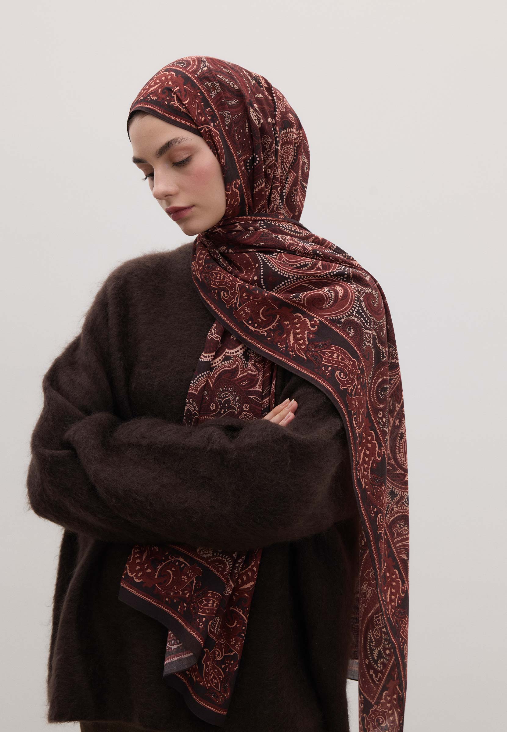 Bordo Dark Vıntage Desen Şal