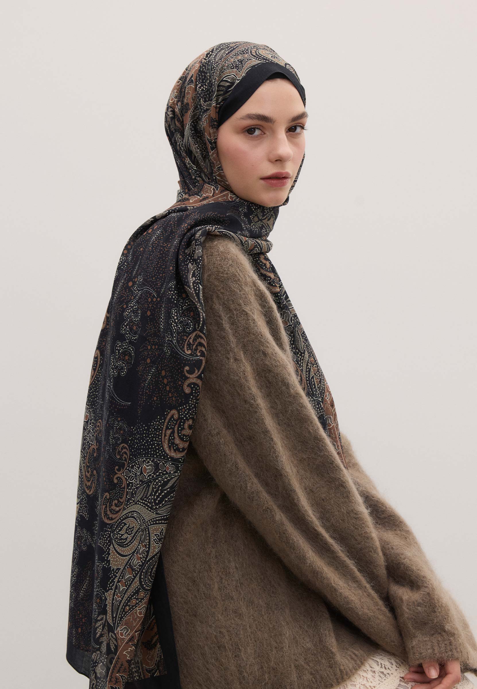 Siyah Elora Desen Şal