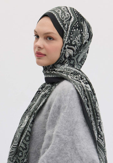 Siyah Etnıc Floral Desen Şal