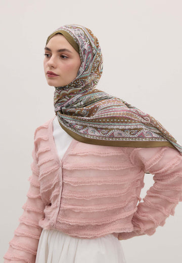 Tozlu Pembe Etnıc Floral Desen Şal