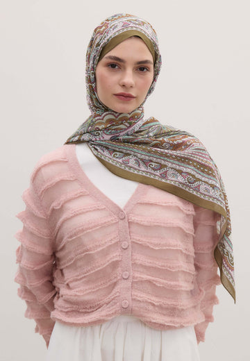 Tozlu Pembe Etnıc Floral Desen Şal