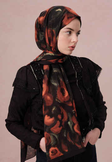 Kırmızı Rosaly Desen Vual Şal