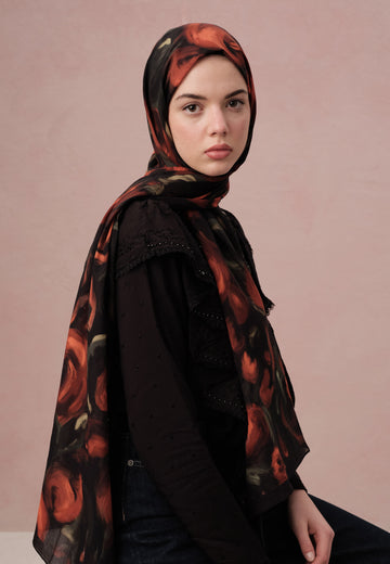 Kırmızı Rosaly Desen Vual Şal