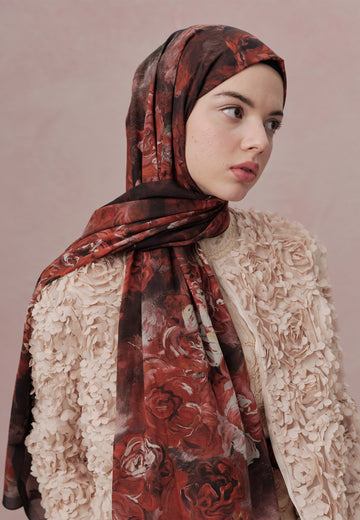 Kırmızı Love In Bloom Desen Vual Şal