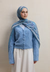 Pastel Mavi Luna Desen İpek Krep Şal
