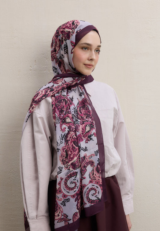 Mürdüm Wıld Flora Desen İpek Krep Şal
