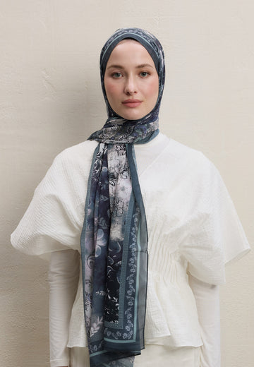 Mint Yeşili Ellen Desen İpek Krep Şal