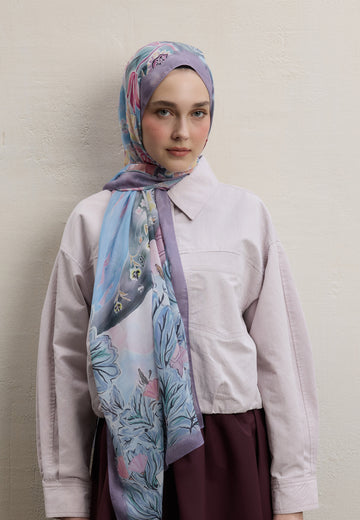Soft Pembe Flower Dreams Desen İpek Krep Şal