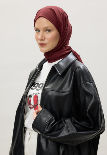Bordo İnce Pamuk Vual Şal