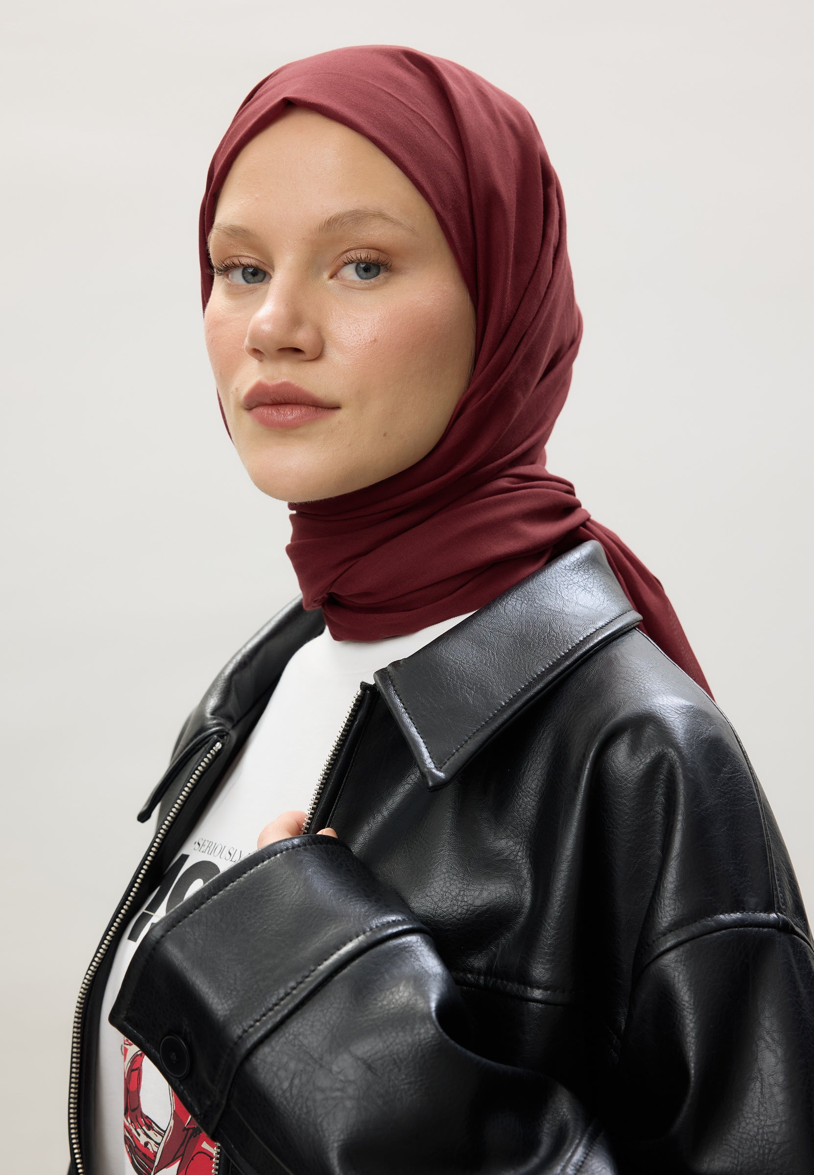 Bordo İnce Pamuk Vual Şal