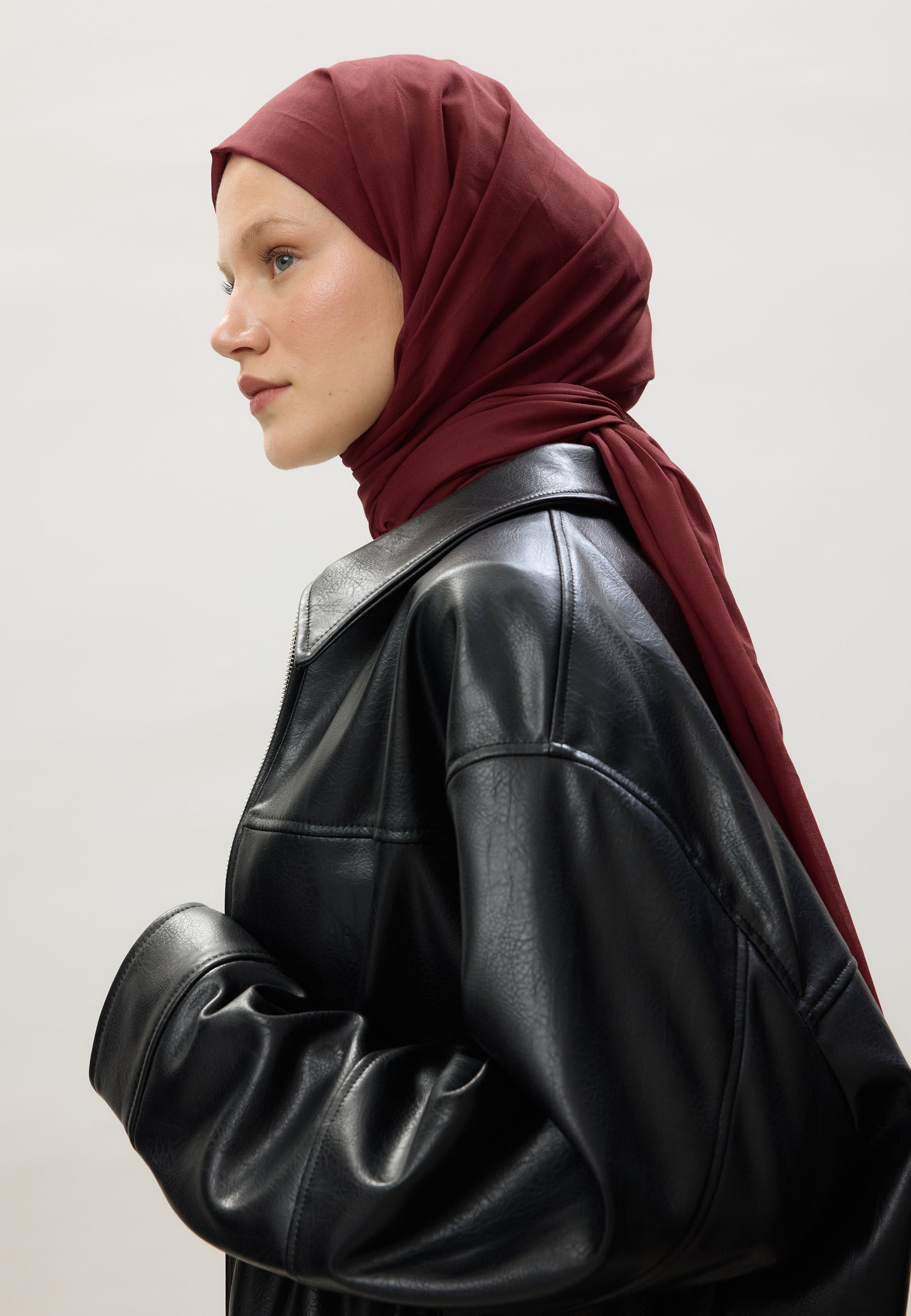 Bordo İnce Pamuk Vual Şal