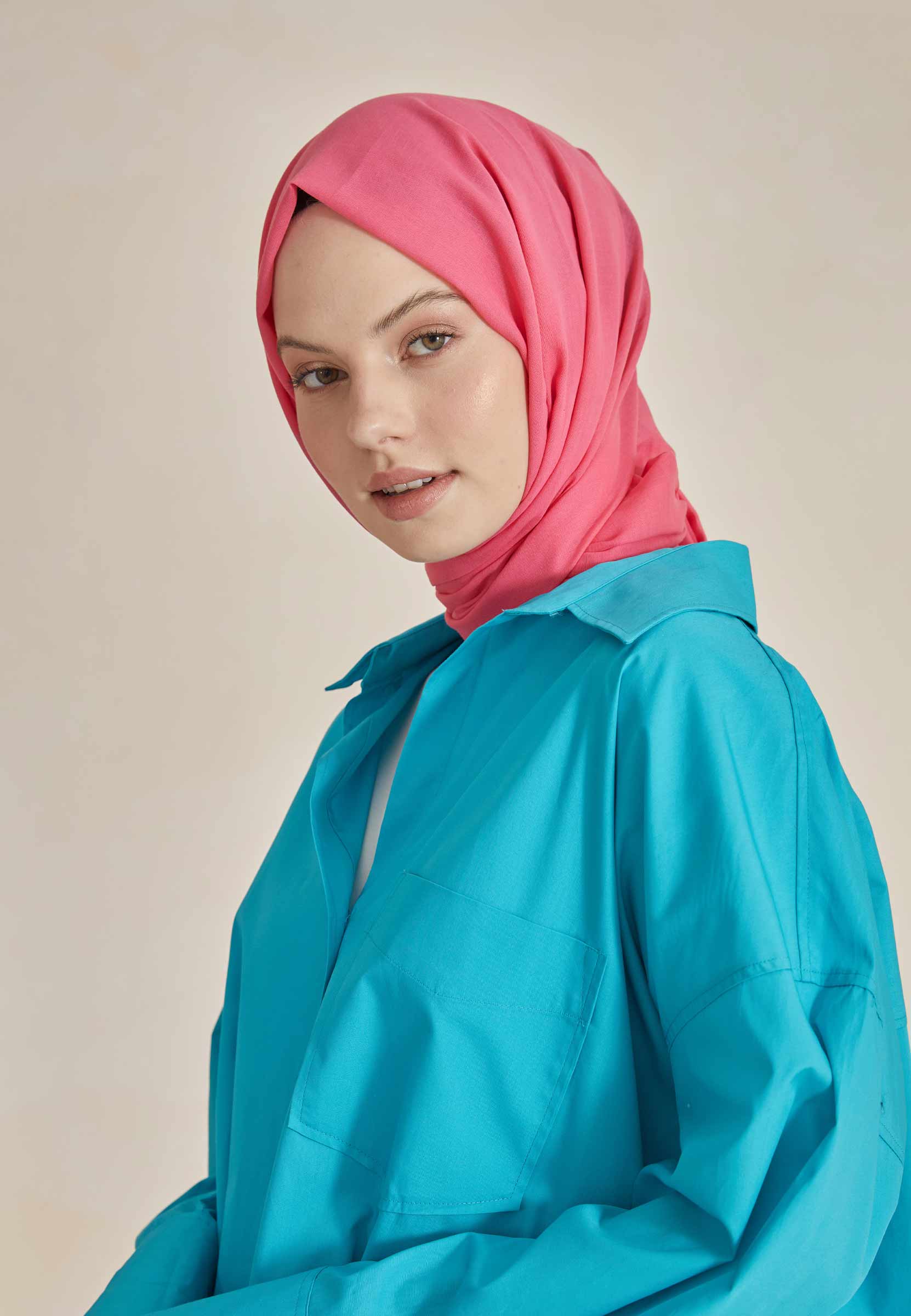 Koyu Pembe İnce Pamuk Vual Şal