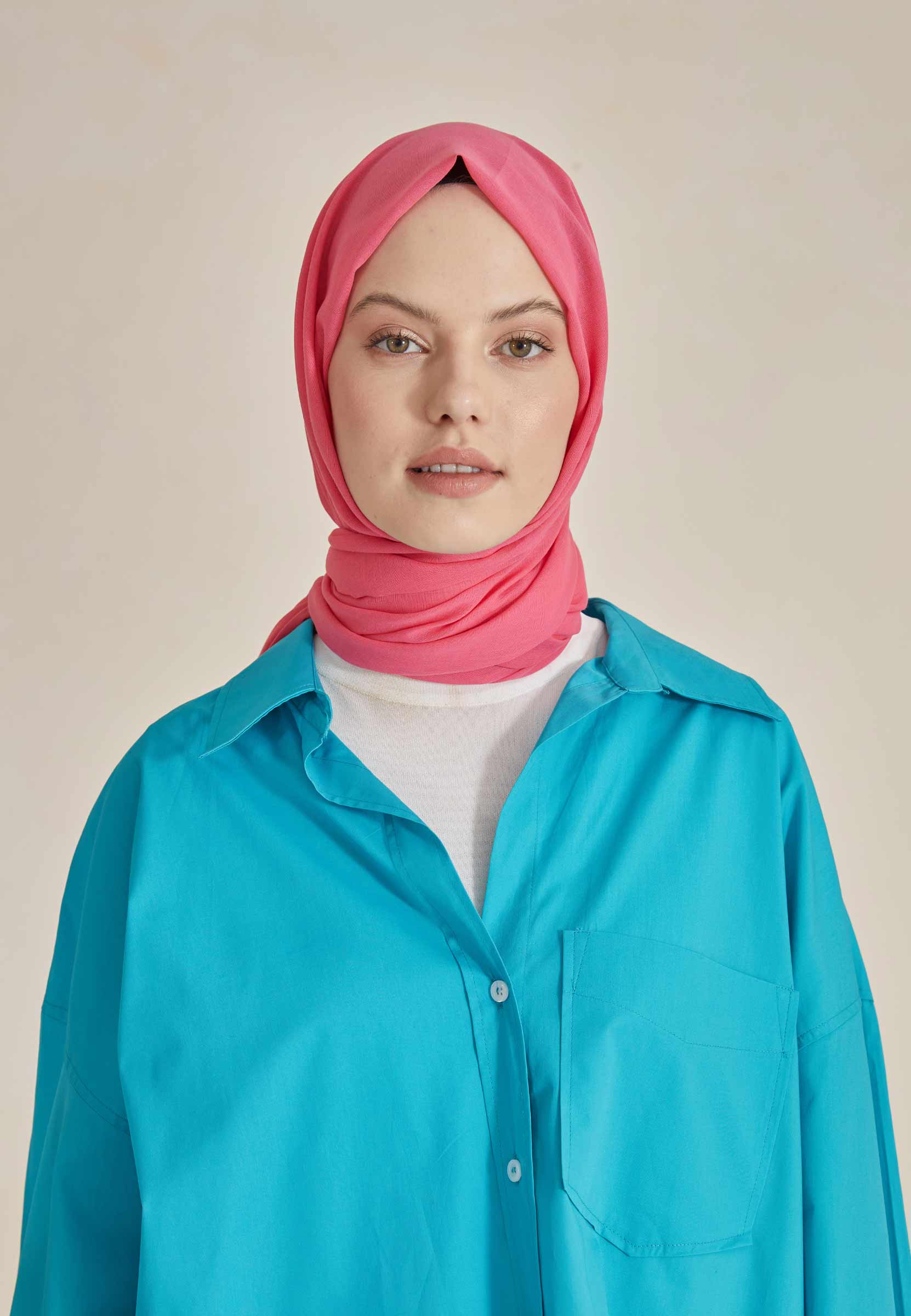 Koyu Pembe İnce Pamuk Vual Şal