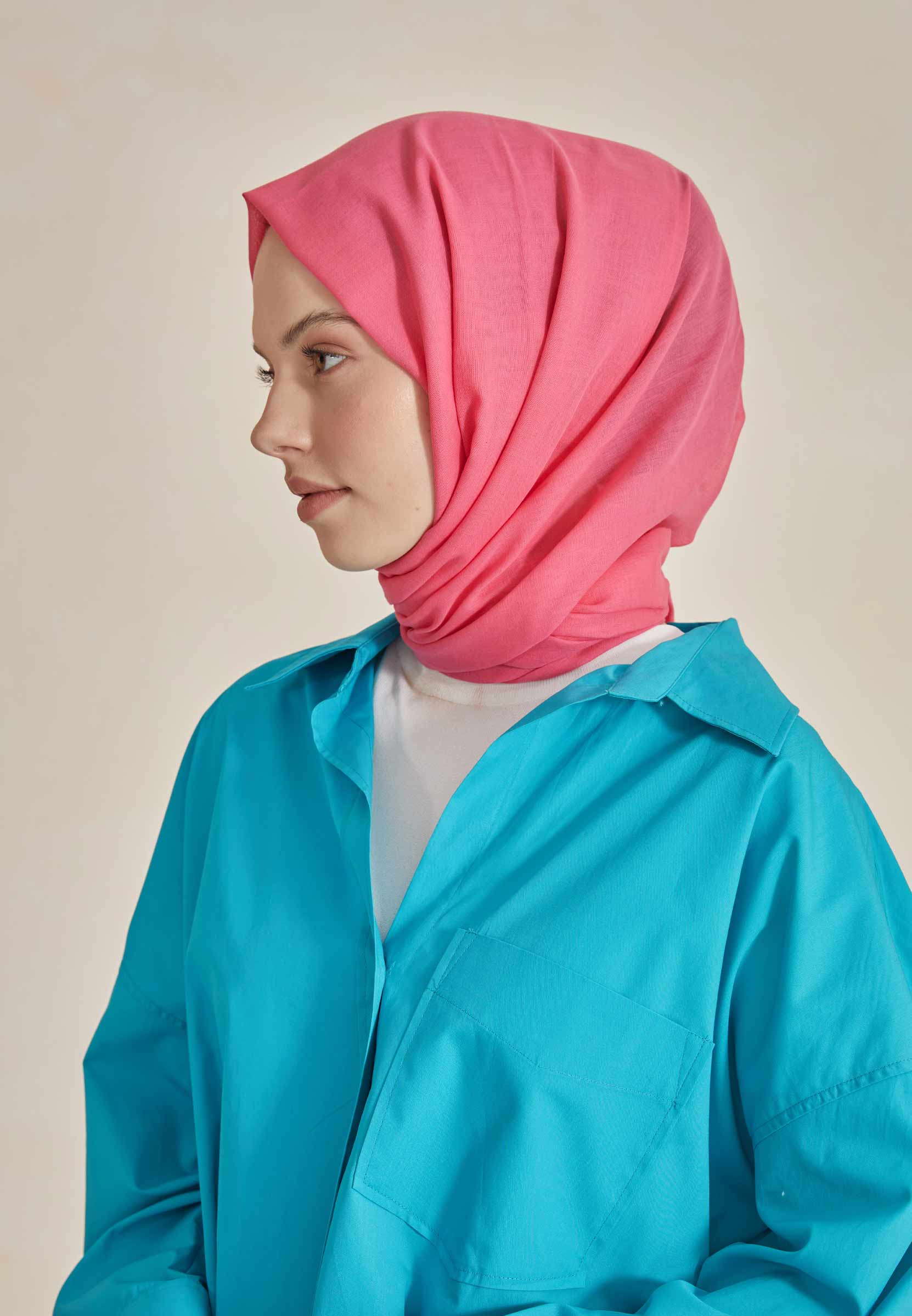 Koyu Pembe İnce Pamuk Vual Şal