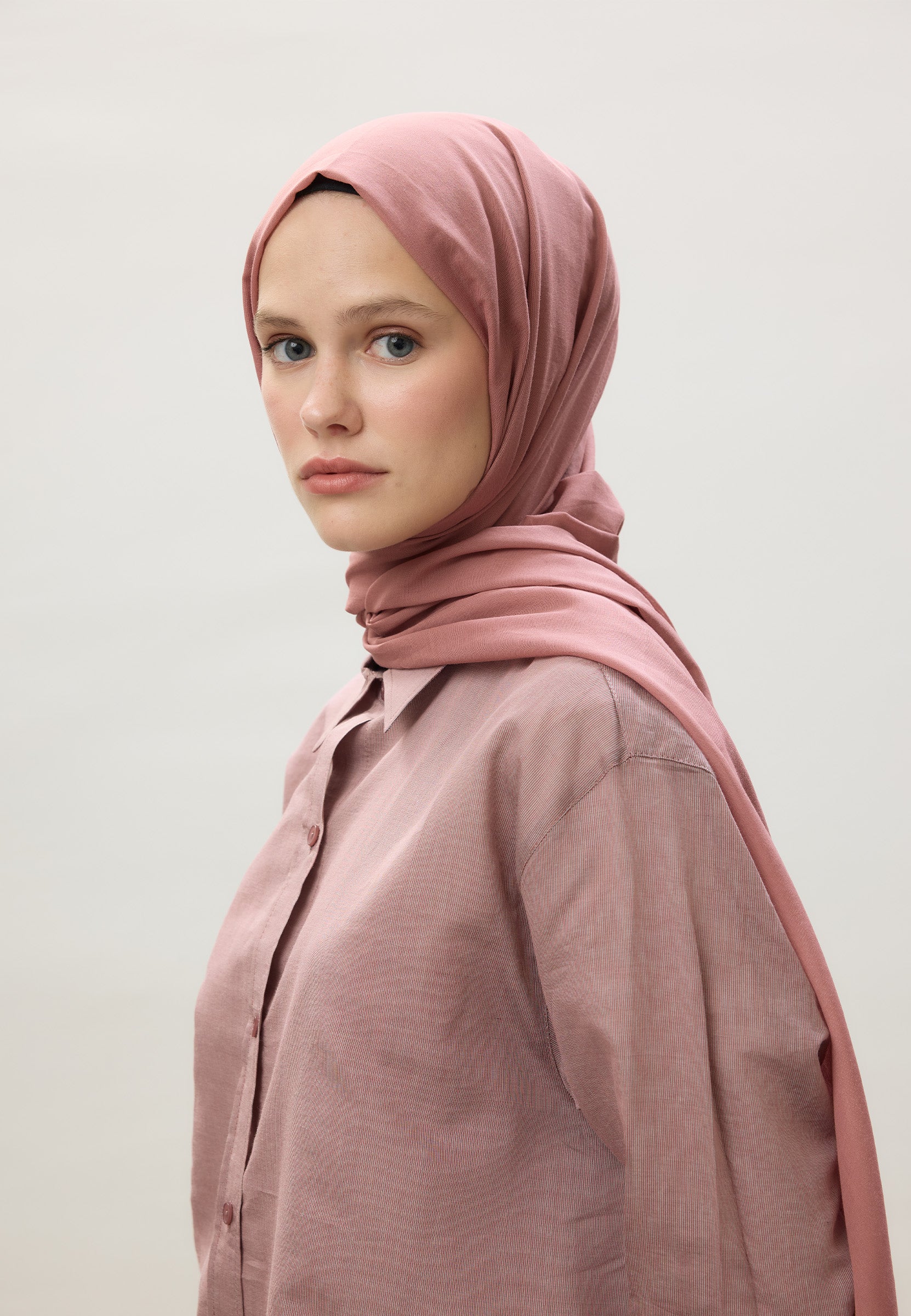 Gül Pembe İnce Pamuk Vual Şal