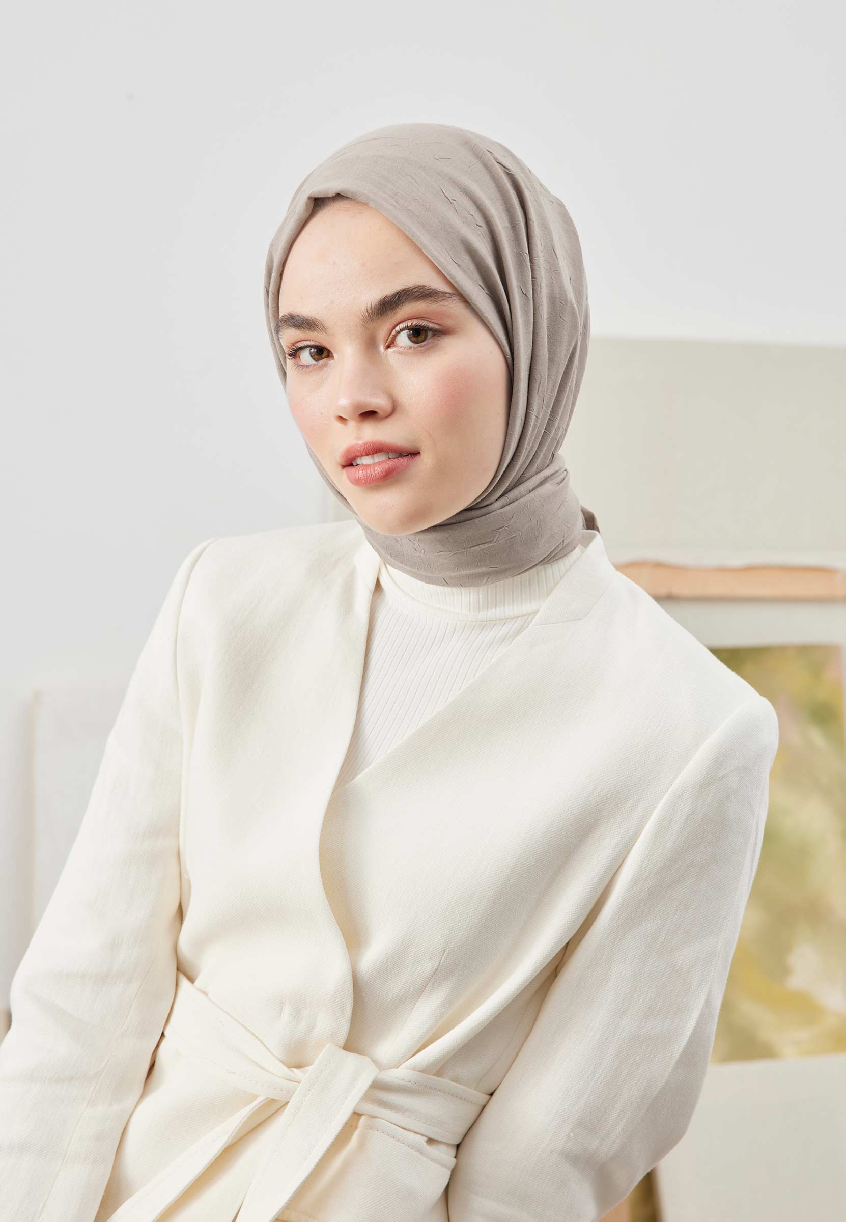 Naturel Bej Bambu Şal