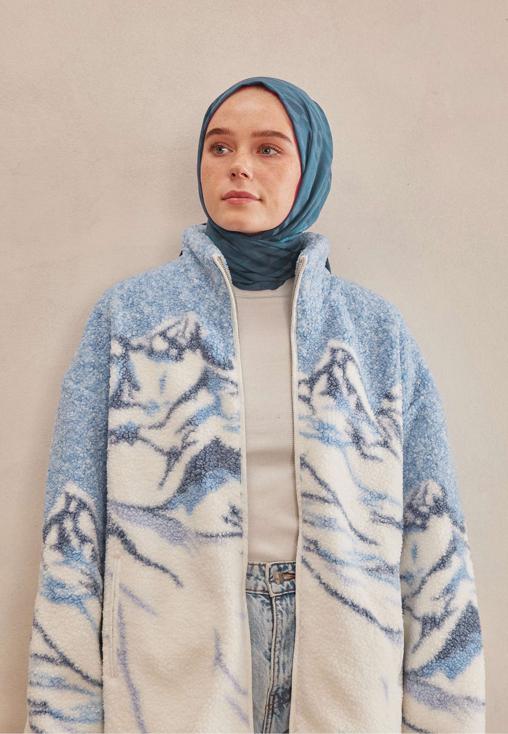 Koyu Mavi Dublın Jakarlı Şal