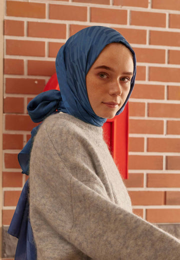 Mavi Dublın Jakarlı Şal