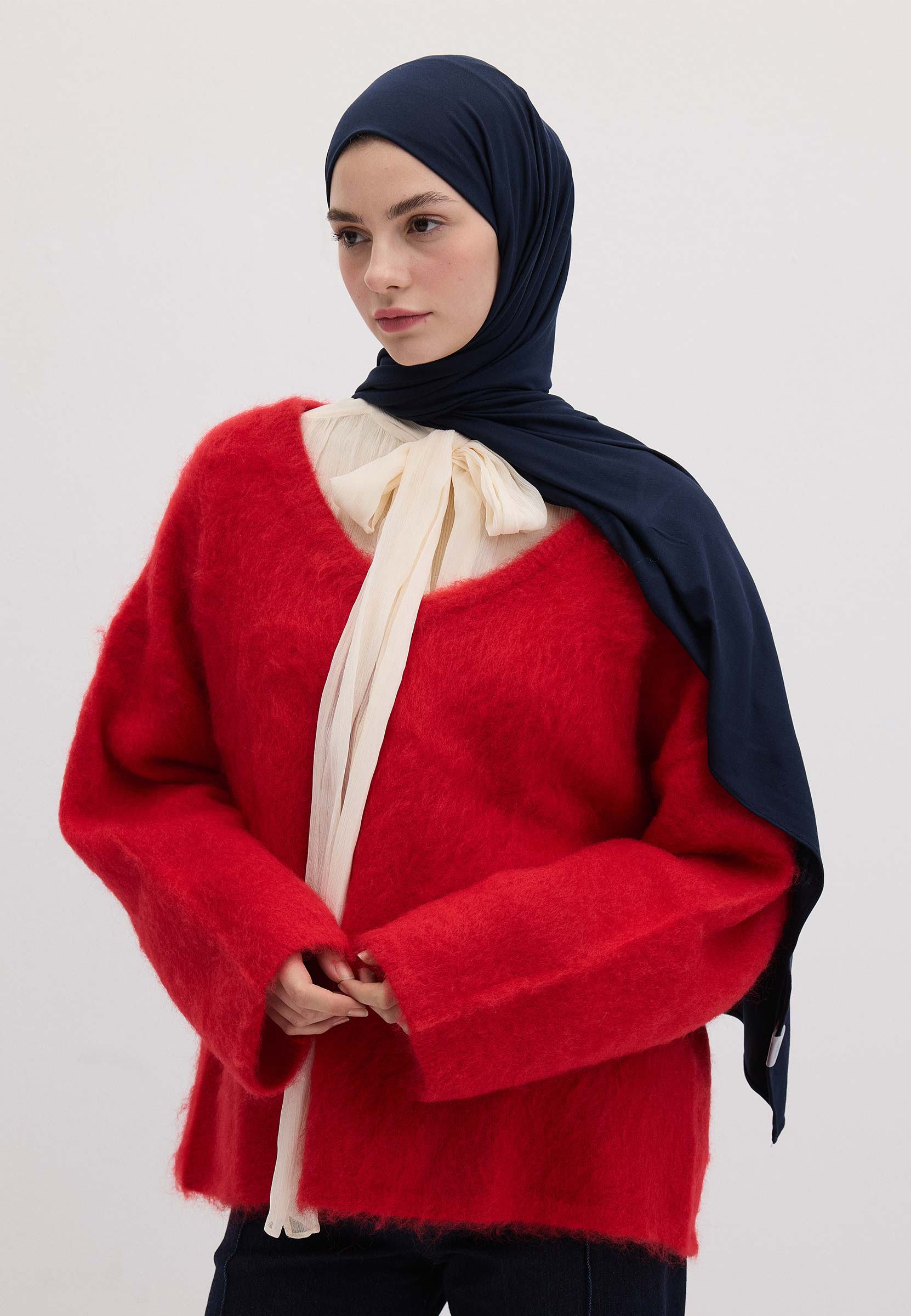 Lacivert Bambu Penye Şal