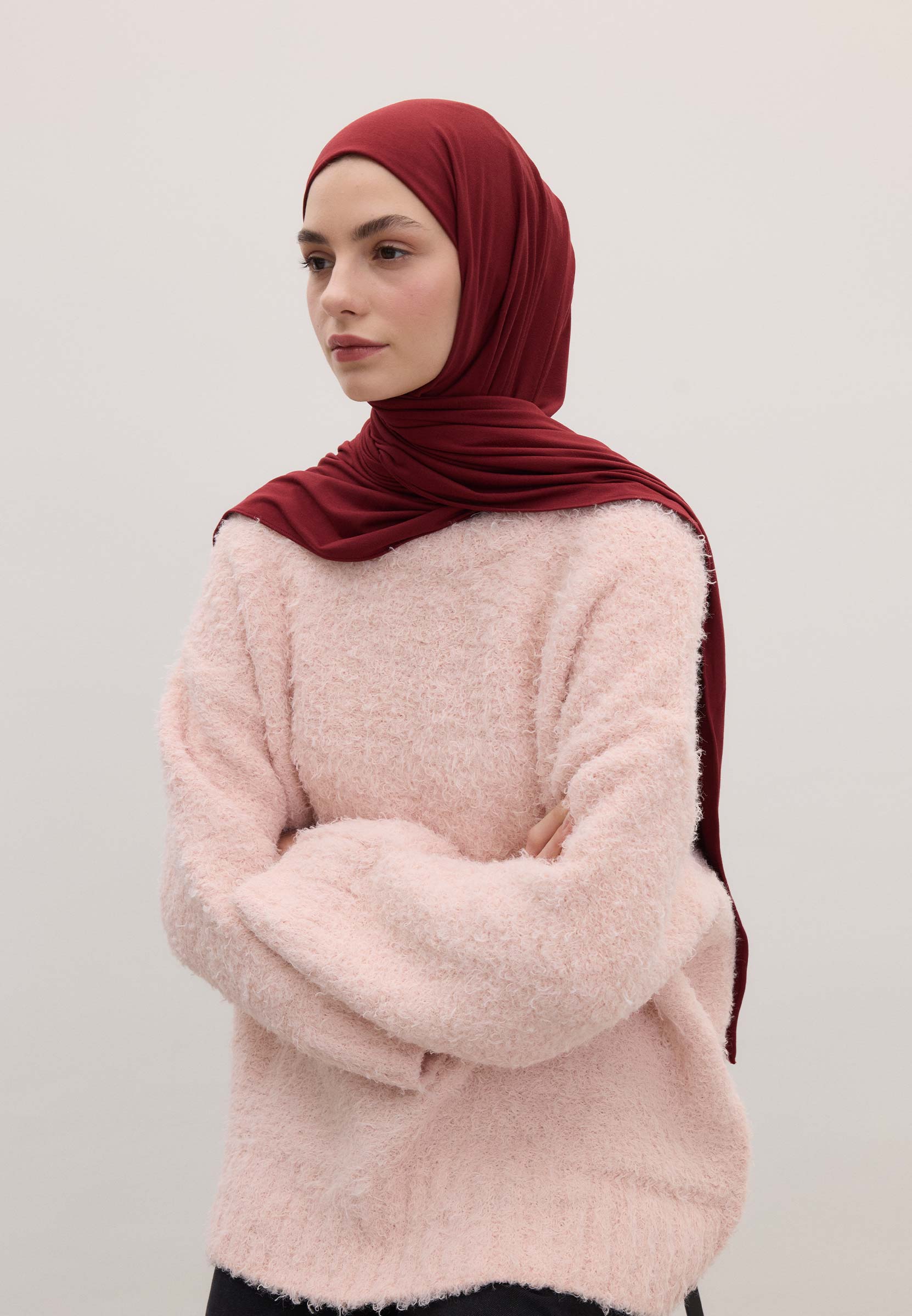 Bordo Bambu Penye Şal