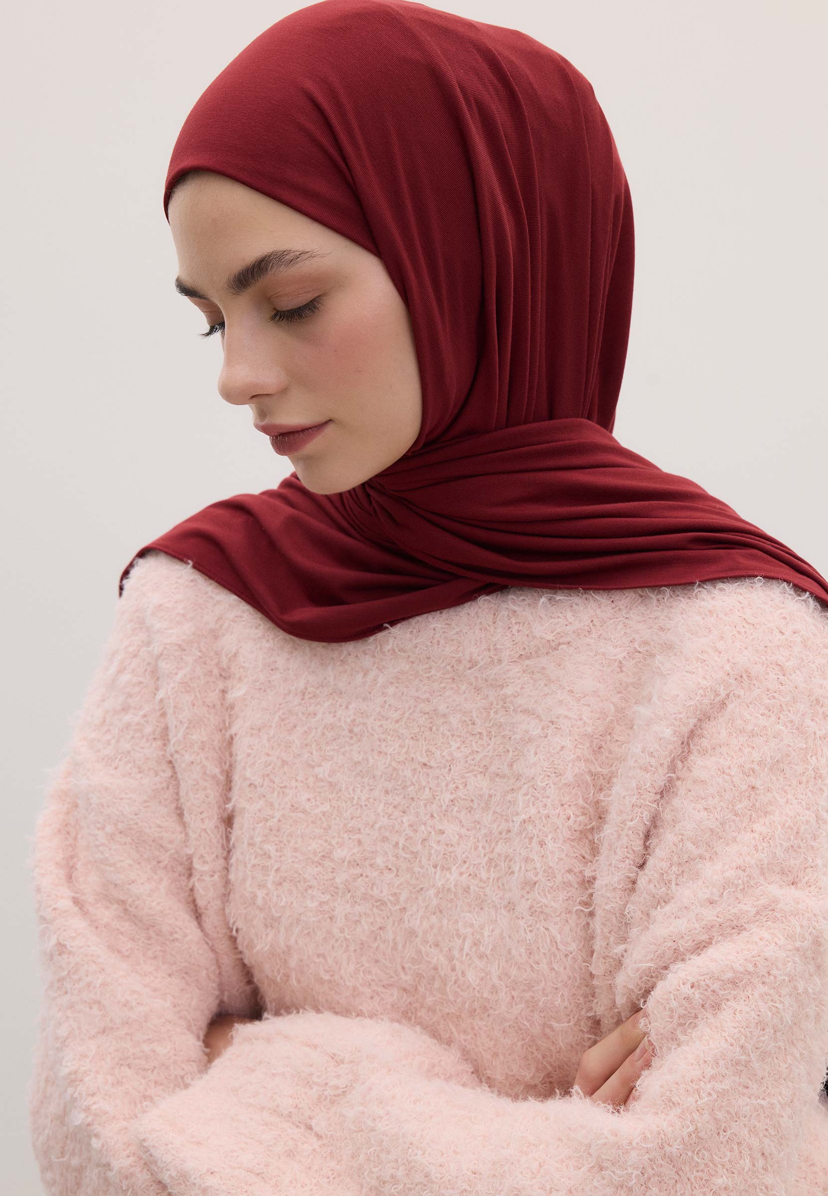 Bordo Bambu Penye Şal